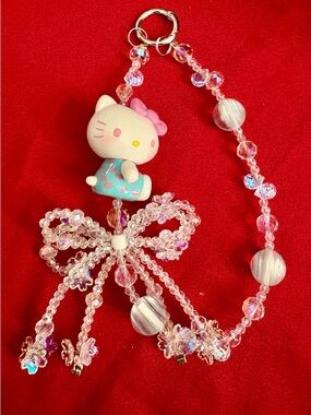 Handmade Crystal Beaded phone/key chain. Authentic Sanrio Figurine.